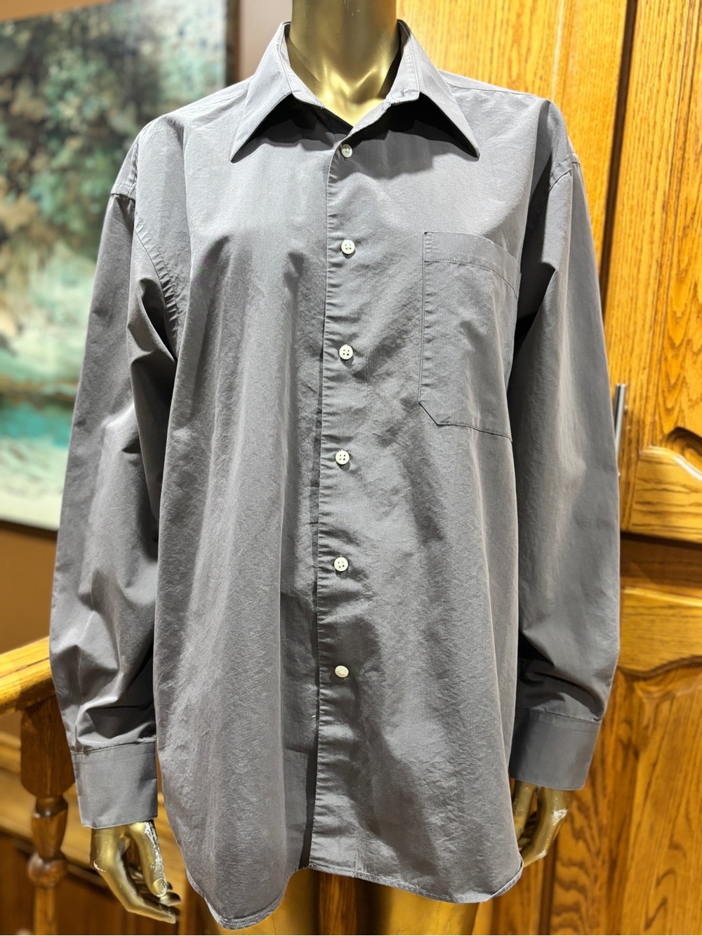 Vintage Christian Dior Monsieur Men's Gray Long-Sleeve button down Dress Shirt - Picture 2 of 11